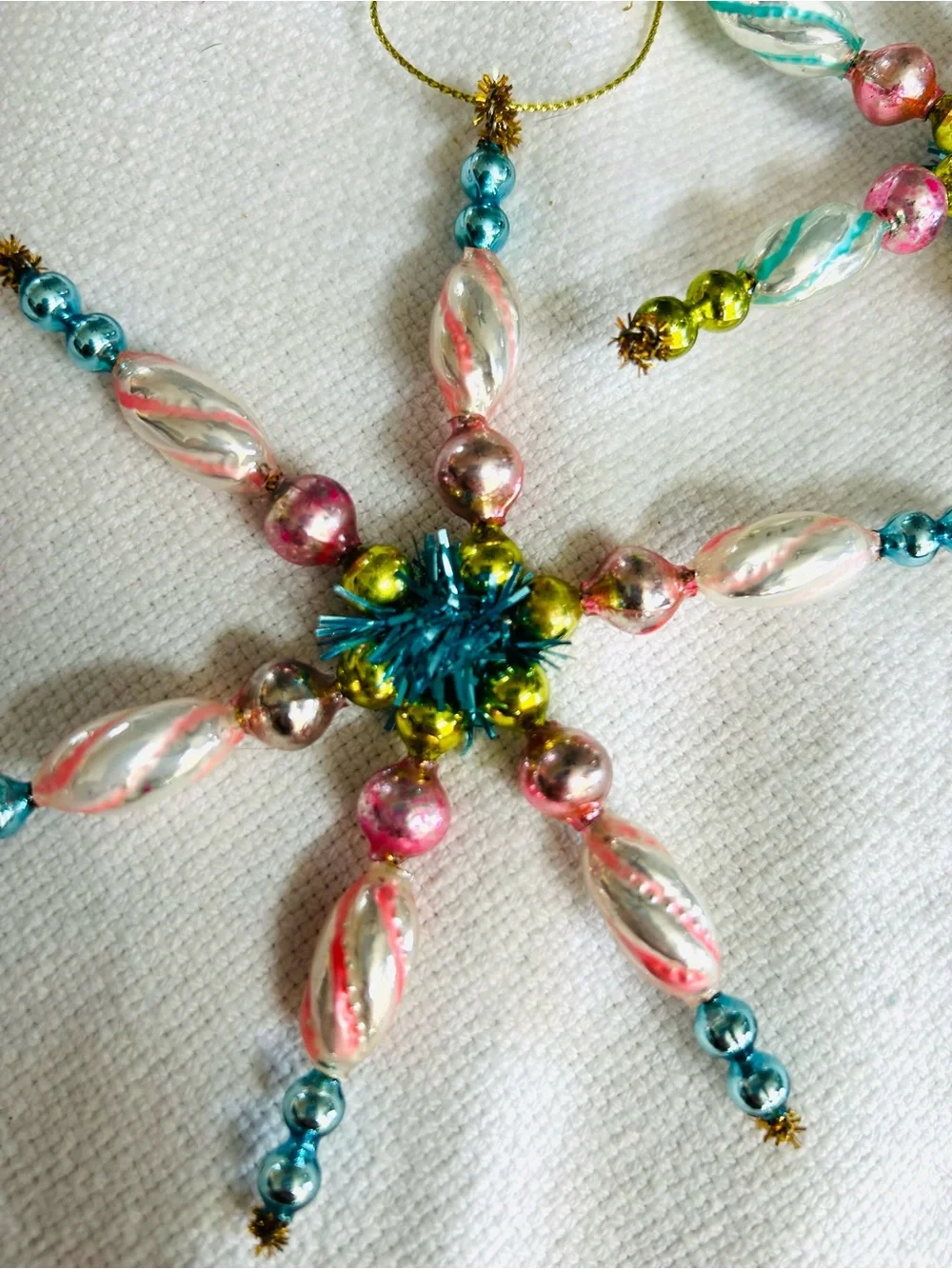 Vintage repurposed mercury, glass bead flowers holiday Christmas ornaments